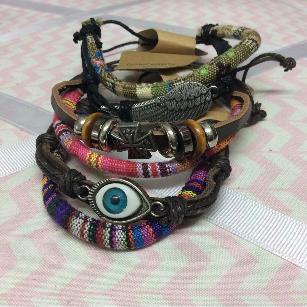 Evil eye wing cross bracelets leather new
